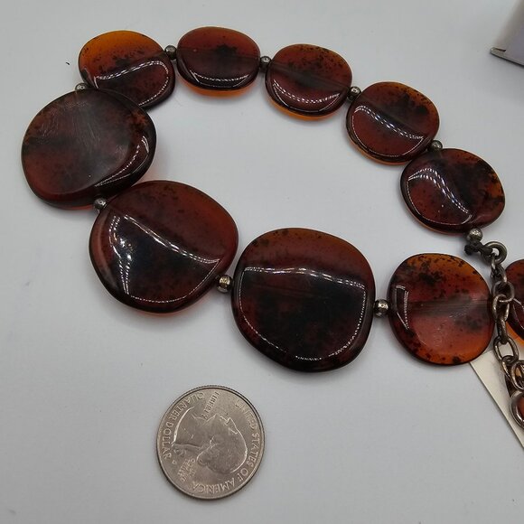 VTG Talbot's Womens 20" Rootbeer Flat Round Plastic Beaded Short Necklace MCM - Picture 10 of 13